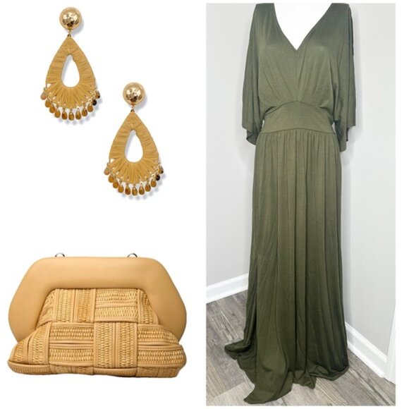 Elegant MIA JOY Olive Green Maxi Dress- NWT-LARGE - Picture 2 of 9